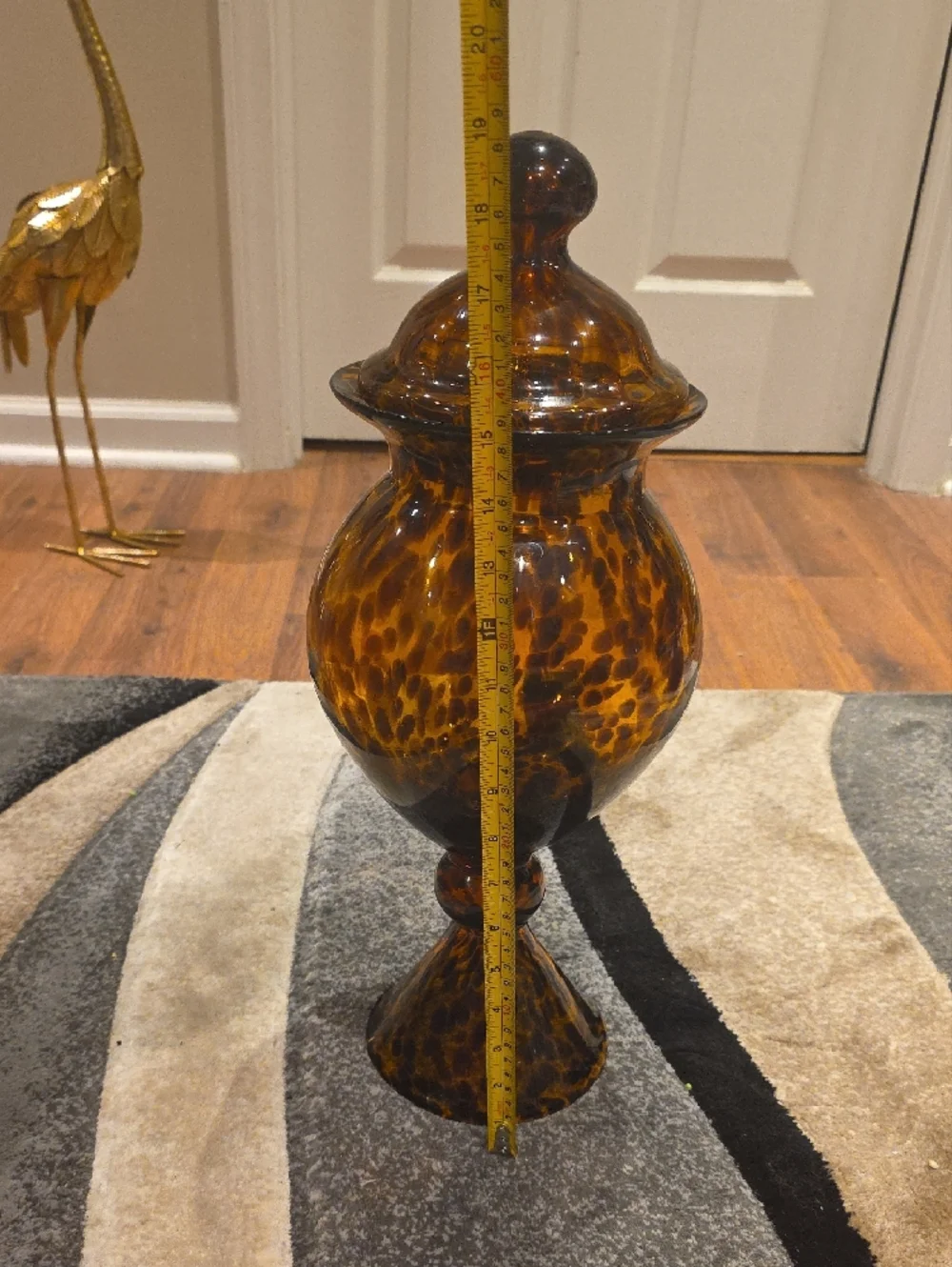 Vintage Amber and Dark Brown Tortoiseshell Glass Jar with Lid - Vintage - Picture 2 of 12